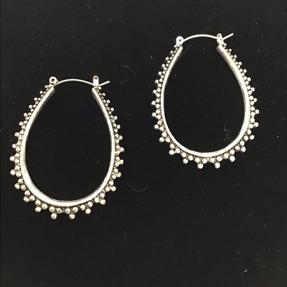 Lucky Brand Jewelry - OVAL SILVER BEADED HOOPS